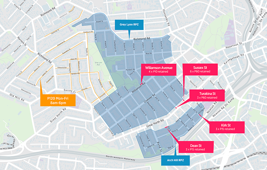 Arch Hill & Grey Lynn Residential Parking Zone Map