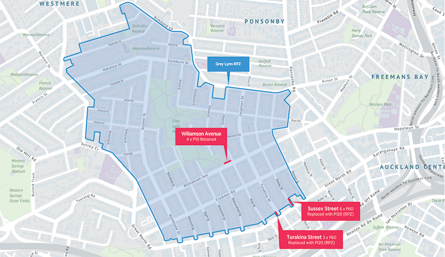 Grey Lynn map of proposed residential parking zone