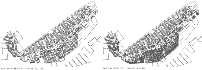 Existing shading profiles on Arch Hill (2015) in winter.