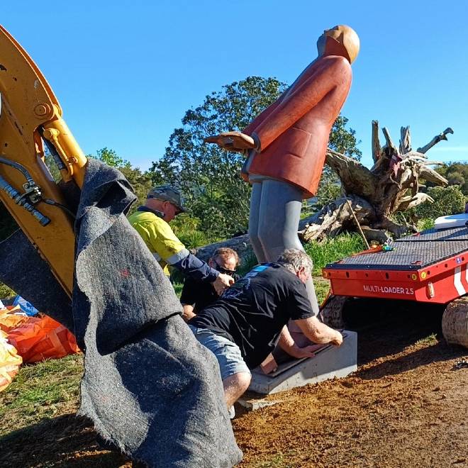 The newly refurbished Night Errant by Richard McWhannell being reinstated in Grey Lynn Park, November 2025.