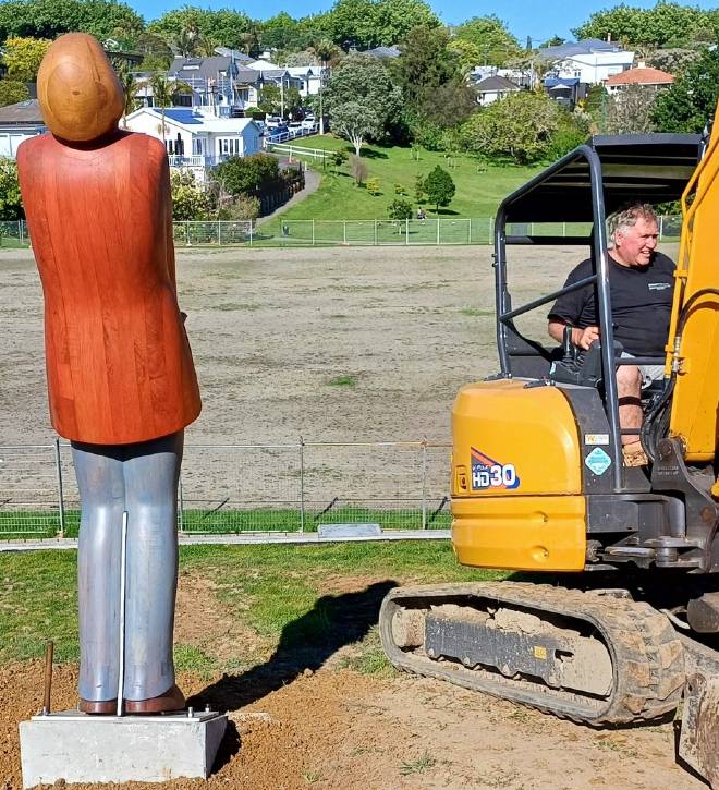 The newly refurbished Night Errant by Richard McWhannell overlooking the main playing field in Grey Lynn Park.