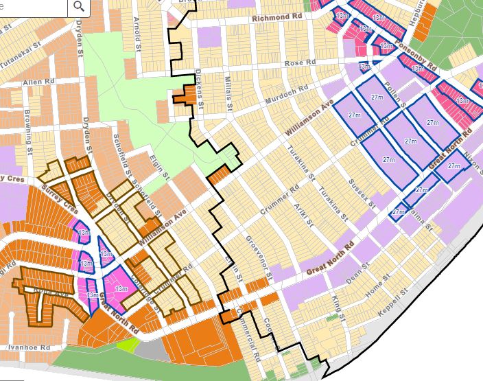 Plan Change 78 CBD walkable catchment boundary in Grey Lynn