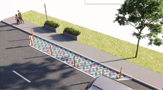 Street artwork being used in the Grey Lynn Primary traffic-calming trial was chosen by the school and weaves together Pasifika and Māori designs